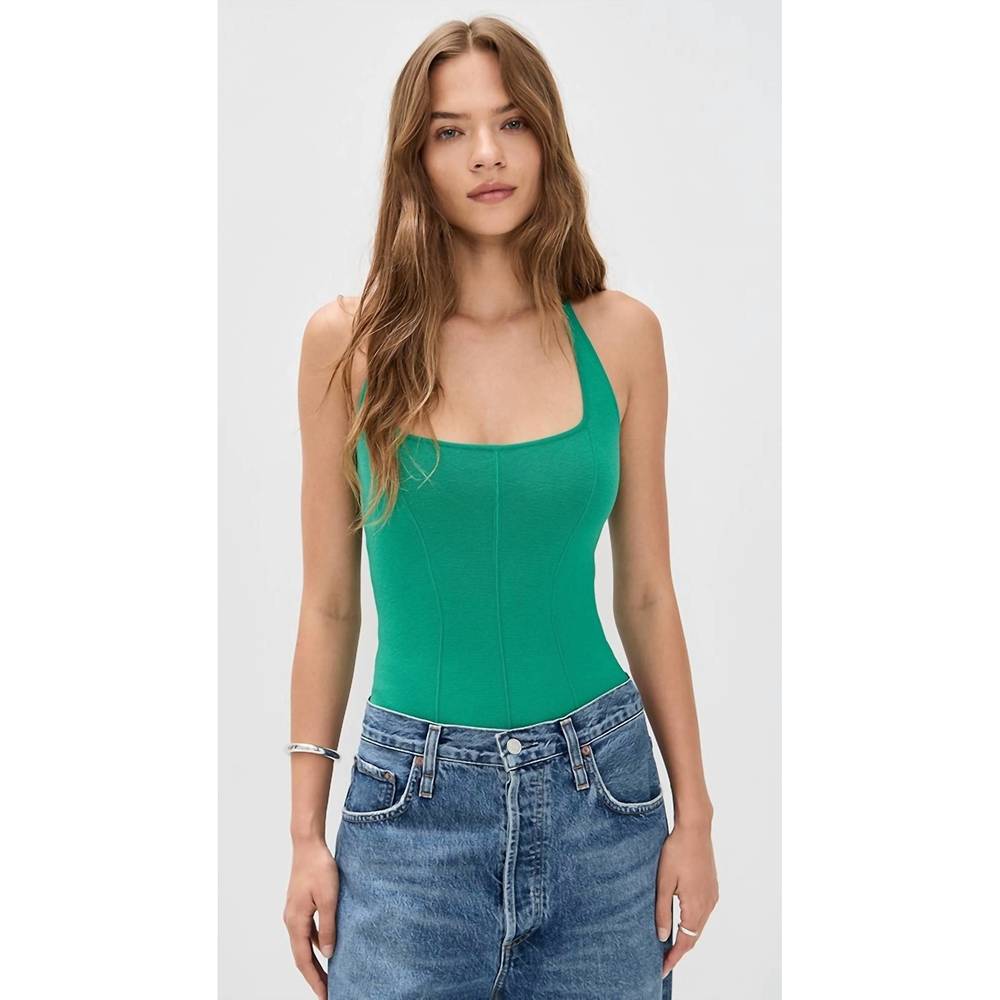 Fleur du Mal Green Scoop Neck Bodysuit